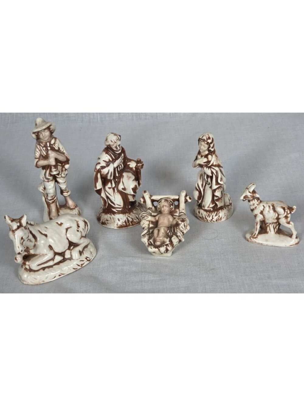 Vtg 6pc Christmas Nativity Scene Ceramic Manger Holy Family Infant Jesus